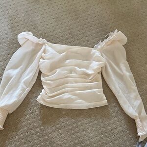 Astr Cream Ruched Off-Shoulder Blouse